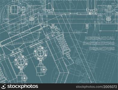 Corporate Identity, plan, sketch. Technical illustrations, backgrounds. Mechanical engineering drawing. Machine-building industry Instrument-making drawing. Corporate Identity illustration. Cover, flyer, banner, background