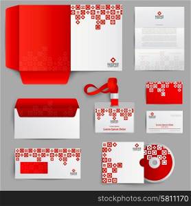 Corporate identity red set with realistic paper stationery objects isolated vector illustration. Corporate Identity Red