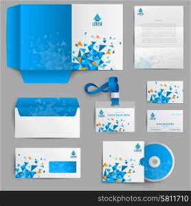 Corporate identity stationery in blue abstract design set isolated vector illustration. Corporate Identity Blue