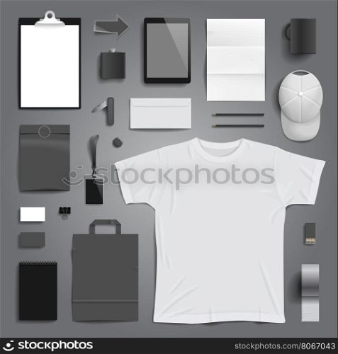 Corporate identity stationery objects mock-up template. Vector illustration.