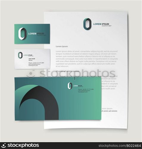 Corporate identity template. Abstract logo on letter envelope, business card and paper sheet