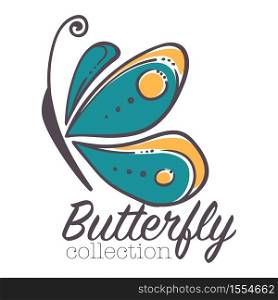 Corporate identity template butterfly insect isolated icon vector blue wings beauty salon emblem or logo wild flying animal cosmetic brand fashion and health fitness club symbol with lettering.. Butterfly isolated icon corporate identity beauty salon or fitness club