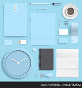 "Corporate identity template on blue background. Use layer "Print" in vector file to recolor objects. Eps-10 with transparency."