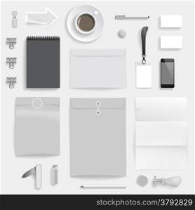 "Corporate identity template on light gray background. Use layer "Print" in vector file to recolor objects. Eps-10 with transparency."