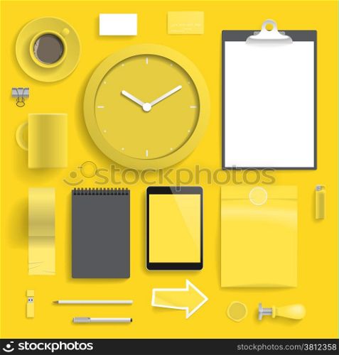 "Corporate identity template on yellow background. Use layer "Print" in vector file to recolor objects. Eps-10 with transparency."
