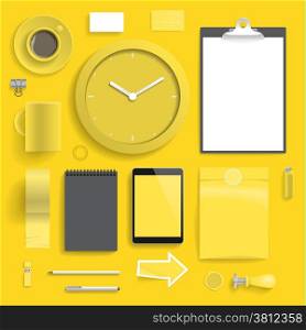 "Corporate identity template on yellow background. Use layer "Print" in vector file to recolor objects. Eps-10 with transparency."