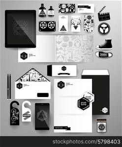 Corporate identity templates: blank business cards badge envelope pen Folder for document