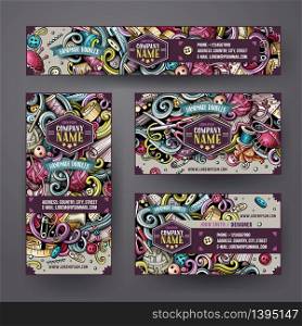 Corporate Identity vector templates set design with doodles hand drawn Handmade theme. Colorful banner, id cards, flayer design. Templates set. Corporate Identity vector templates set design with doodles Handmade theme