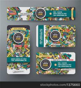 Corporate Identity vector templates set design with doodles hand drawn Medical theme. Colorful banner, id cards, flayer design. Templates set. Corporate Identity vector templates set with doodles Medical theme