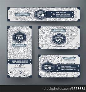 Corporate Identity vector templates set design with doodles hand drawn Medical theme. Sketchy banner, id cards, flayer design. Templates set. Corporate Identity vector templates set with doodles Medical theme