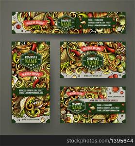 Corporate Identity vector templates set design with doodles hand drawn Mexican food theme. Colorful banner, id cards, flayer design. Templates set. Corporate Identity vector templates set design with doodles hand drawn Mexican food theme