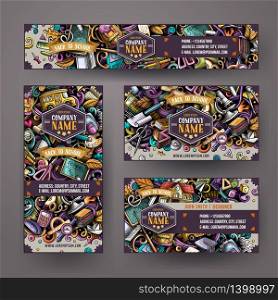 Corporate Identity vector templates set design with doodles hand drawn School theme. Colorful banner, id cards, flayer design. Templates set. Corporate Identity vector templates set design with doodles School theme