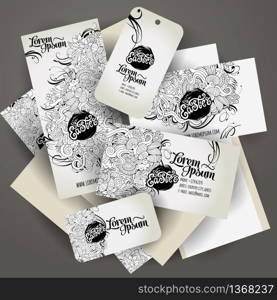 Corporate Identity vector templates set with doodles easter theme. Corporate Identity vector templates set