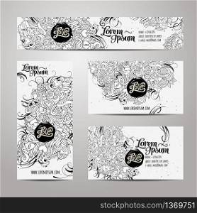 Corporate Identity vector templates set with doodles love theme
