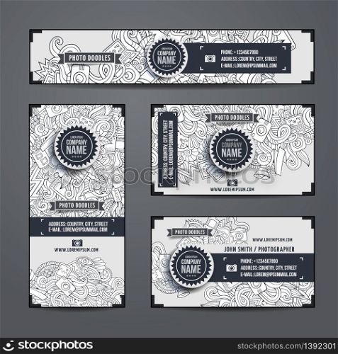 Corporate Identity vector templates set with doodles photo theme. Corporate Identity vector templates doodles photo