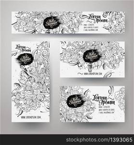 Corporate Identity vector templates set with doodles sketchy summer theme. Corporate Identity templates set with doodles summer