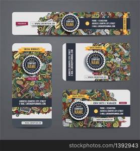 Corporate Identity vector templates set with doodles social theme. Corporate Identity vector templates
