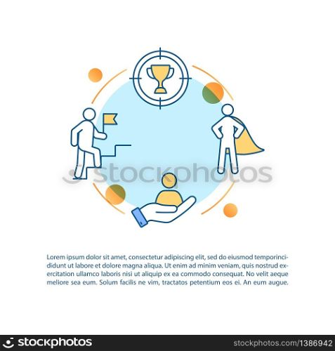 Corporate leadership concept icon with text. Achieve goal, take opportunity. Personal growth. PPT page vector template. Brochure, magazine, booklet design element with linear illustrations. Corporate leadership concept icon with text