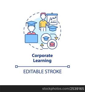 Corporate learning concept icon. Latest demand skill in development abstract idea thin line illustration. Staff training. Isolated outline drawing. Editable stroke. Arial, Myriad Pro-Bold fonts used. Corporate learning concept icon