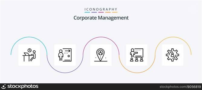 Corporate Management Line 5 Icon Pack Including people. class. job. outsource. location
