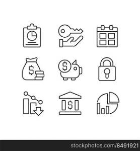 Corporate management pixel perfect linear icons set. Finance and banking. Company security. Analytics. Customizable thin line symbols. Isolated vector outline illustrations. Editable stroke. Corporate management pixel perfect linear icons set