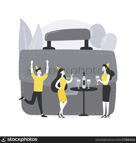 Corporate party abstract concept vector illustration. Colleagues get together, office party plan, team building activity, corporate event idea, entertainment service, catering abstract metaphor.. Corporate party abstract concept vector illustration.