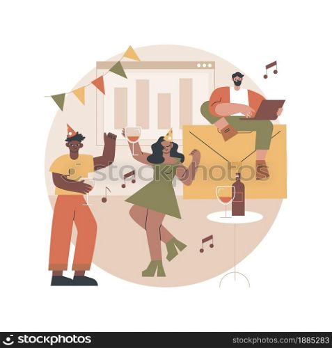 Corporate party abstract concept vector illustration. Colleagues get together, office party plan, team building activity, corporate event idea, entertainment service, catering abstract metaphor.. Corporate party abstract concept vector illustration.