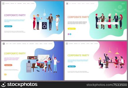 Corporate party, businessman and businesswoman having fun vector. Dancing and drinking people, workers relaxing at holiday celebration, team building. Corporate Party, Businessman and Businesswoman