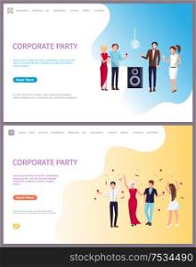 Corporate party, businessmen and businesswomen clubbing together vector. People throwing confetti, having fun listening to music at club and dancing. Corporate Party, Businessmen and Businesswomen