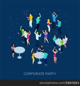Corporate party concept with isometric people drinking and dancing vector illustration. Corporate Party Concept