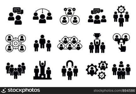 Corporate people icon. Group of persons, office teamwork pictogram and business team silhouette. Businessman training meeting seminar logo or worker profile avatars. Isolated icons vector set. Corporate people icon. Group of persons, office teamwork pictogram and business team silhouette icons vector set