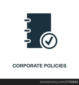 Corporate Policies icon. Monochrome style design from business ethics collection. UX and UI. Pixel perfect corporate policies icon. For web design, apps, software, printing usage.. Corporate Policies icon. Monochrome style design from business ethics icon collection. UI and UX. Pixel perfect corporate policies icon. For web design, apps, software, print usage.