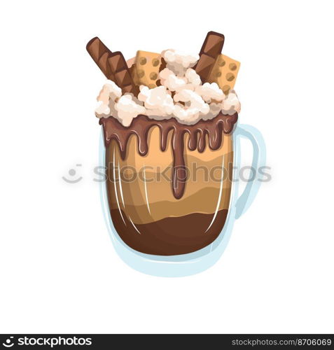 corporate postcard for coffee bar. Cappuccino or Frappuccino in a glass. Hand drawn vector illustration. Winter drink with cream and spices.. corporate postcard for coffee bar. Cappuccino or Frappuccino in a glass. Hand drawn vector illustration. Winter drink with cream and spices