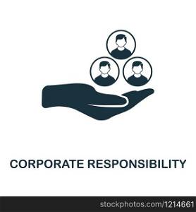 Corporate Responsibility icon. Monochrome style design from management collection. UI. Pixel perfect simple pictogram corporate responsibility icon. Web design, apps, software, print usage.. Corporate Responsibility icon. Monochrome style design from management icon collection. UI. Pixel perfect simple pictogram corporate responsibility icon. Web design, apps, software, print usage.