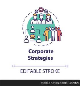 Corporate strategies concept icon. Marketing project. Progress from collaboration. Building company idea thin line illustration. Vector isolated outline RGB color drawing. Editable stroke