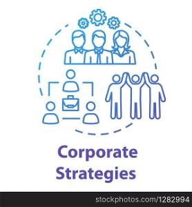 Corporate strategies concept icon. Setting target. Marketing project. Progress from collaboration. Building company idea thin line illustration. Vector isolated outline RGB color drawing