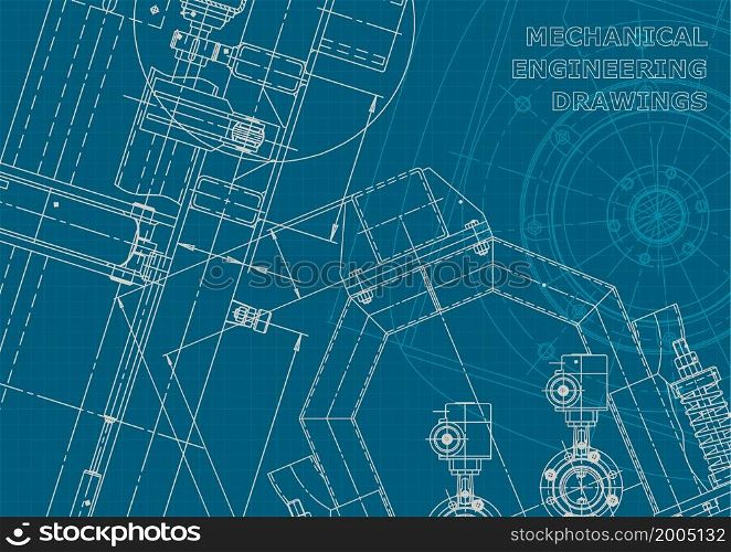 Corporate style. Cover, flyer, banner, background. Instrument-making drawings. Mechanical engineering drawing Technical illustrations backgrounds. Blueprint. Corporate style. Mechanical instrument making. Technical