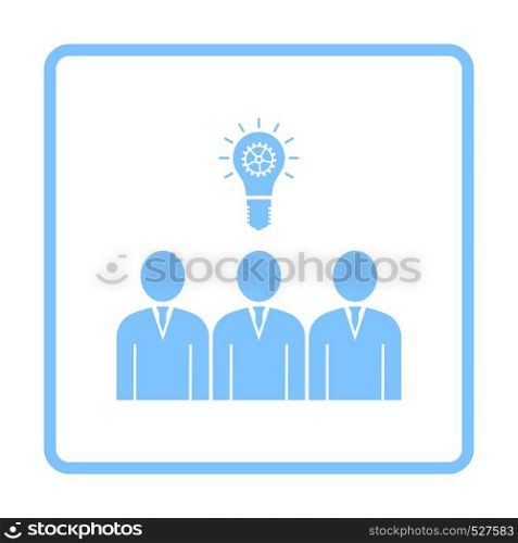 Corporate Team Finding New Idea Icon. Blue Frame Design. Vector Illustration.