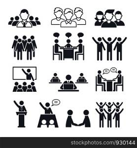 Corporate team icons. Professional people business networking conference crowd or group training vector symbols. Illustration of team group, teamwork and social network organization. Corporate team icons. Professional people business networking conference crowd or group training vector symbols