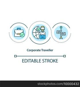 Corporate traveller concept icon. Travel primary of business-related idea thin line illustration. Employees travelling to conference. Vector isolated outline RGB color drawing. Editable stroke. Corporate traveller concept icon