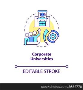 Corporate universities concept icon. Staff development. Educational service provider abstract idea thin line illustration. Isolated outline drawing. Editable stroke. Arial, Myriad Pro-Bold fonts used. Corporate universities concept icon