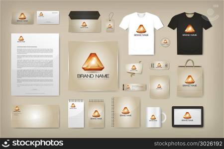 Corporate Visual Identity Mock Up. Illustration of a business corporate visual identity mock up, with logo, brand on multiple objects and merchandise