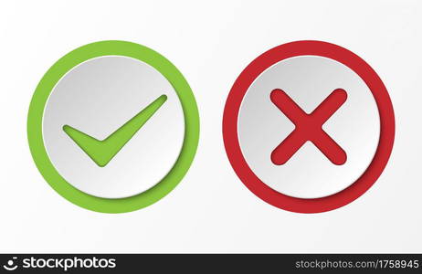 Correct and incorrect sign, check mark 3D style, vector illustration