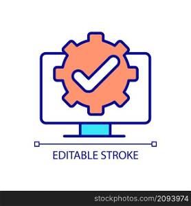 Correct computer settings RGB color icon. Operating system adjustment and setup. Modify and customize pc. Isolated vector illustration. Simple filled line drawing. Editable stroke. Arial font used. Correct computer settings RGB color icon