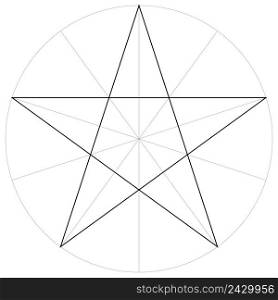 correct form shape template of the geometric shape of the pentagram five pointed star, vector drawing the pentagram in a circle by sector, template