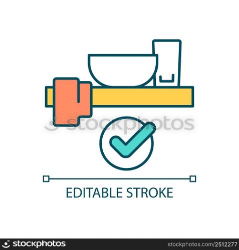Correct table setting RGB color icon. Tableware placement. Bowl, glass and napkin. Restaurant etiquette. Isolated vector illustration. Simple filled line drawing. Editable stroke. Arial font used. Correct table setting RGB color icon