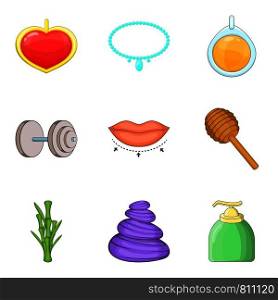 Correction of face icons set. Cartoon set of 9 correction of face vector icons for web isolated on white background. Correction of face icons set, cartoon style