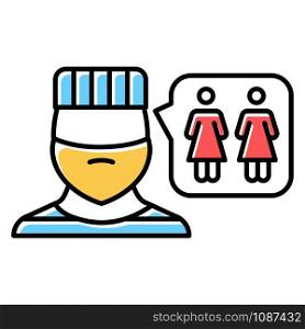 Corrective rape color icon. Custodial woman abuse in institutions. Rape as punishment for gender identity, orientation. Sexual harassment of females, lesbians. Isolated vector illustration