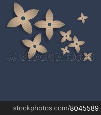 Corrugated paper flower with shadow on blue background