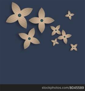 Corrugated paper flower with shadow on blue background